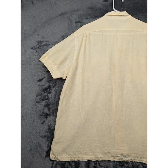 Polo Ralph Lauren Shirt Mens XL Silk Linen Blend Short Sleeve Button Up Yellow - Picture 8 of 16